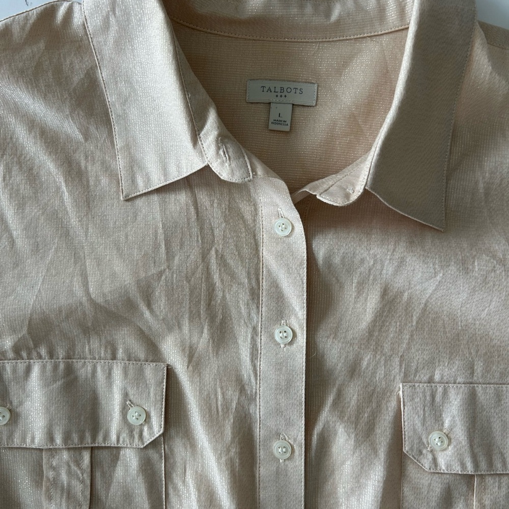 Talbots Cream Glittery Half-Button Casual Top Size L Great Condition - Picture 2 of 5